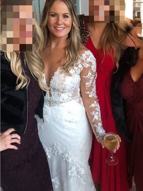 Martina Liana White Floral Lace Long-Sleeve Wedding Gown